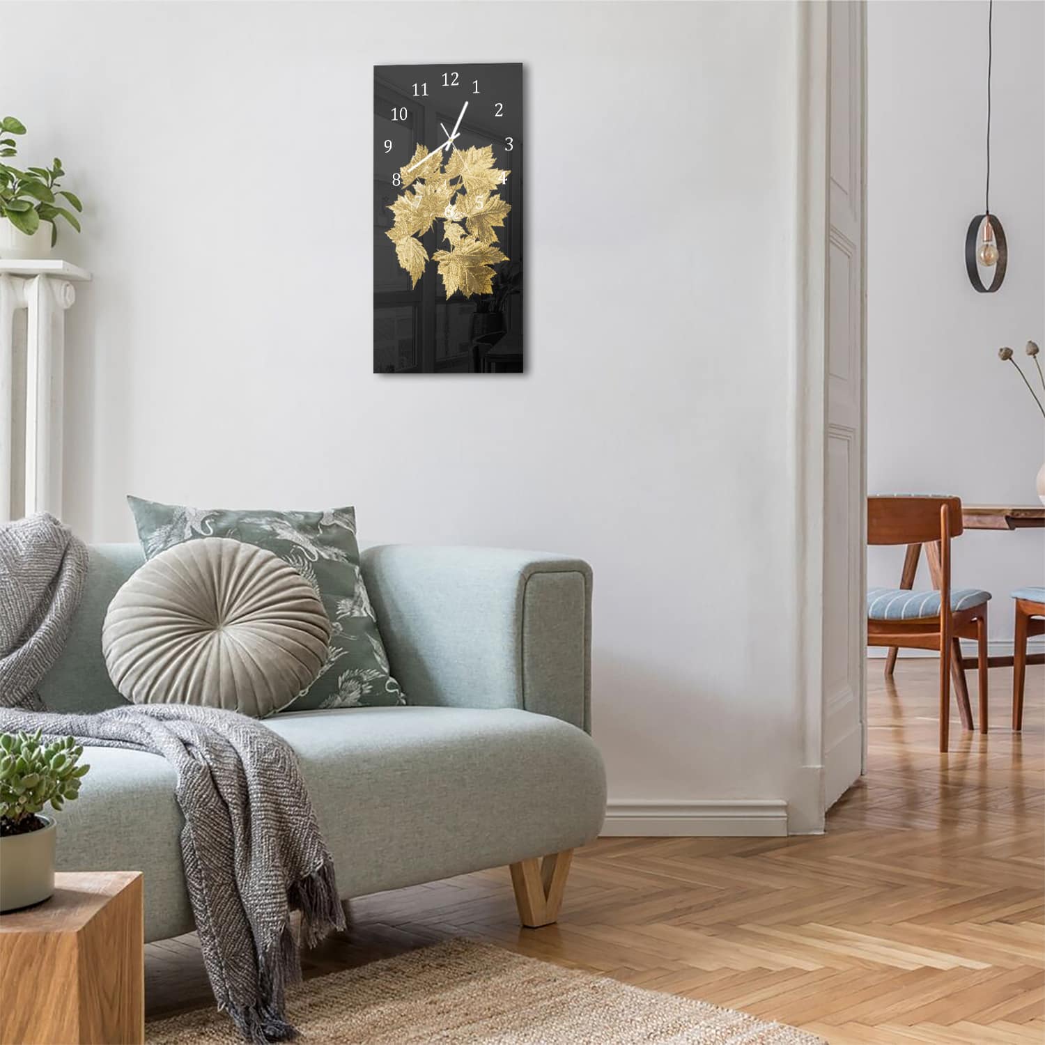 Wanduhr 30x60 - Goldene Blätterstruktur