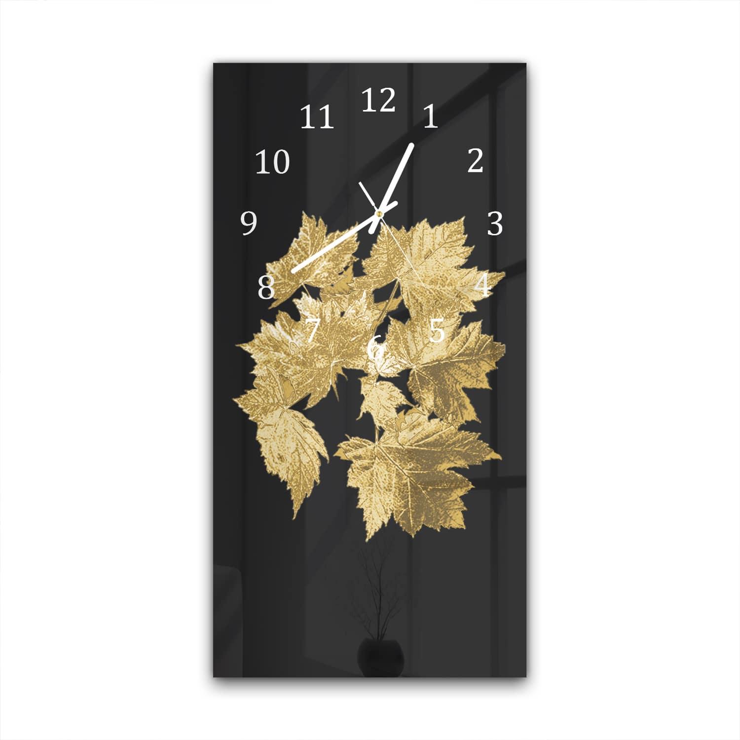 Wanduhr 30x60 - Goldene Blätterstruktur
