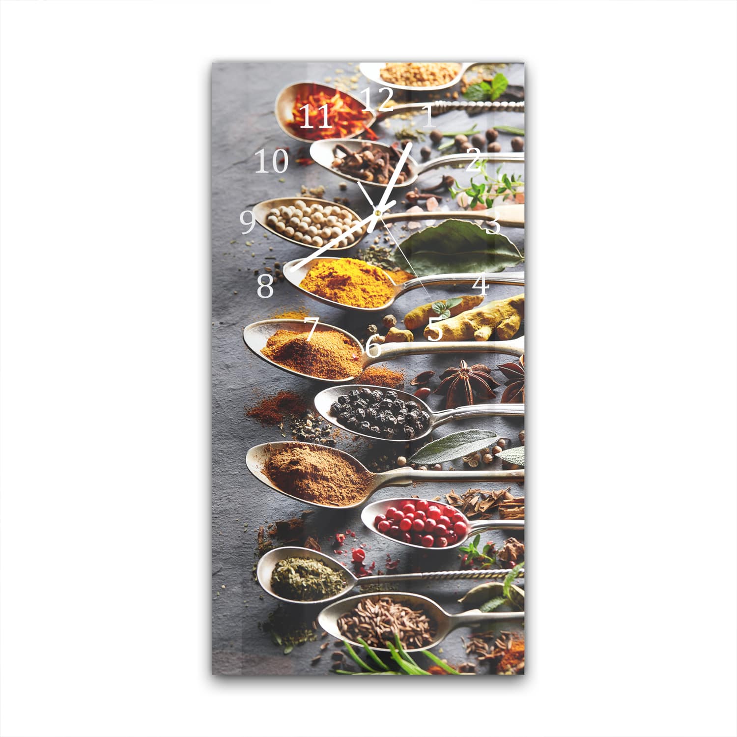 Wanduhr 30x60 - Verschiedene Kräuter in Löffeln