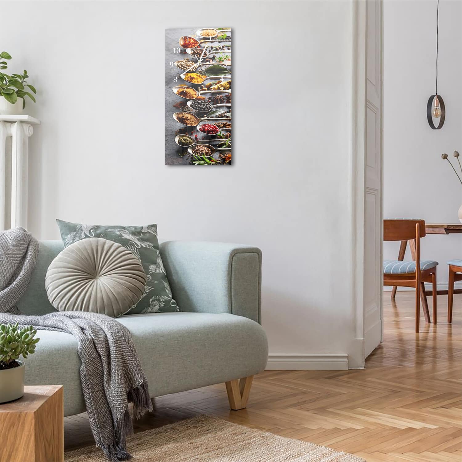 Wanduhr 30x60 - Verschiedene Kräuter in Löffeln