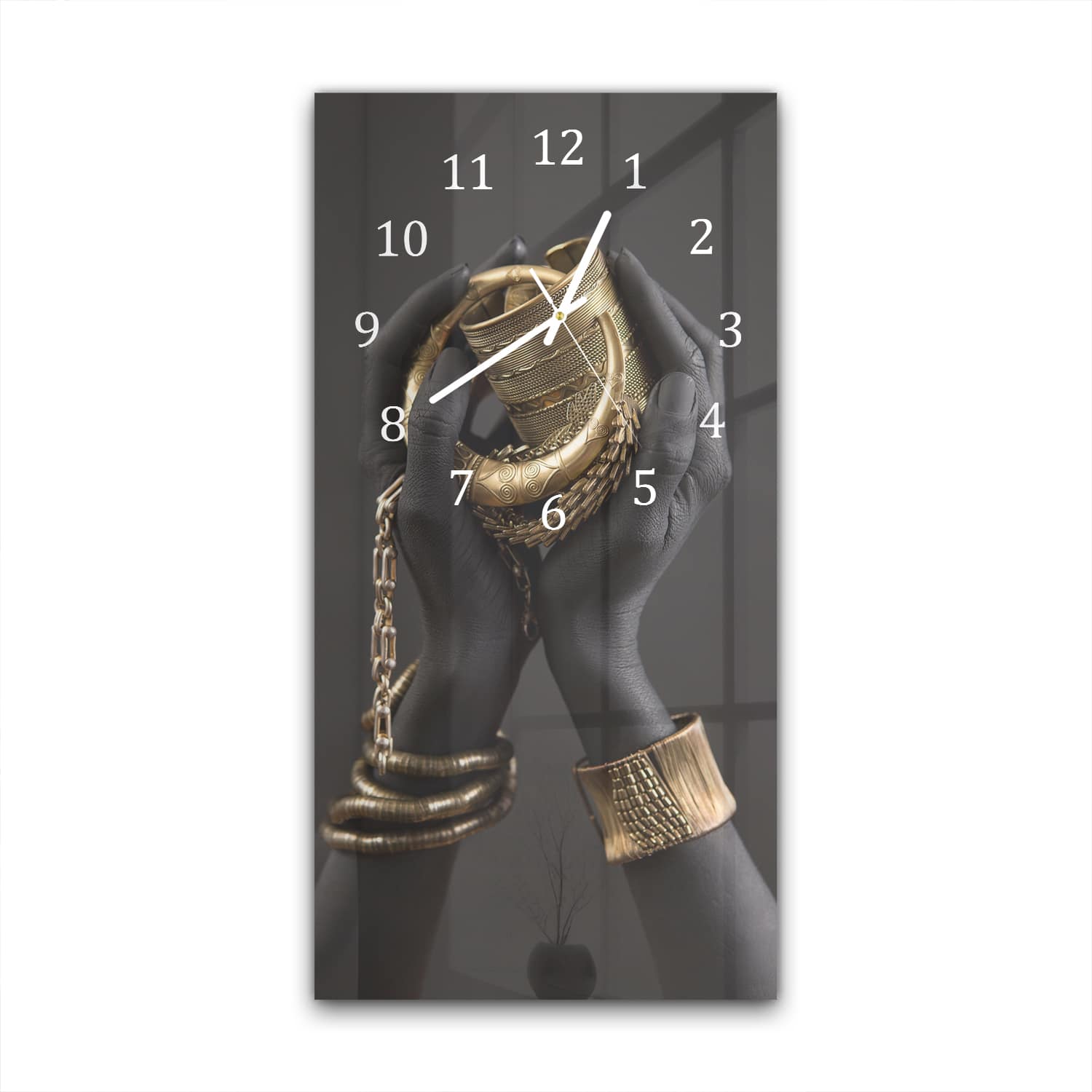 Wanduhr 30x60 - Hände mit goldenem Schmuck