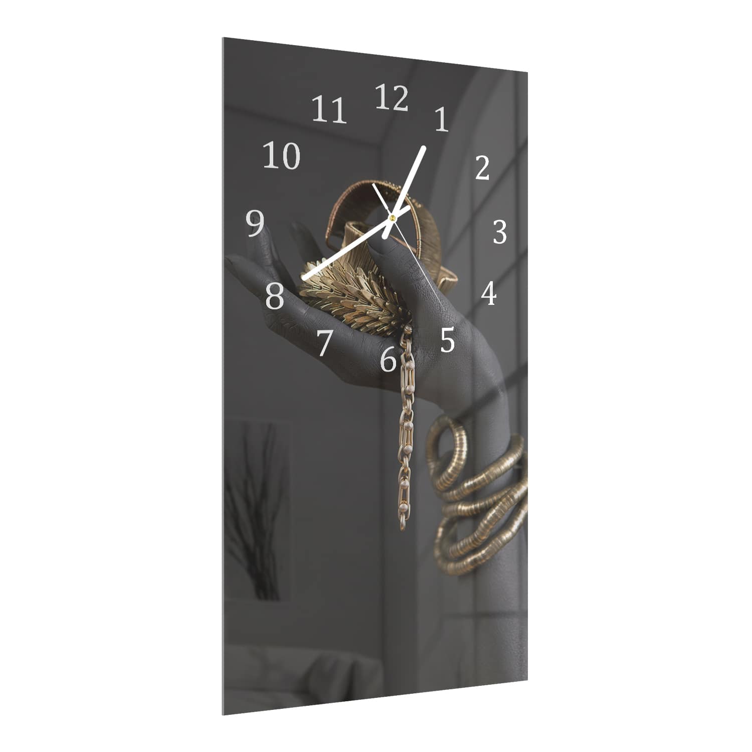 Wanduhr 30x60 - Goldschmuck in der Hand