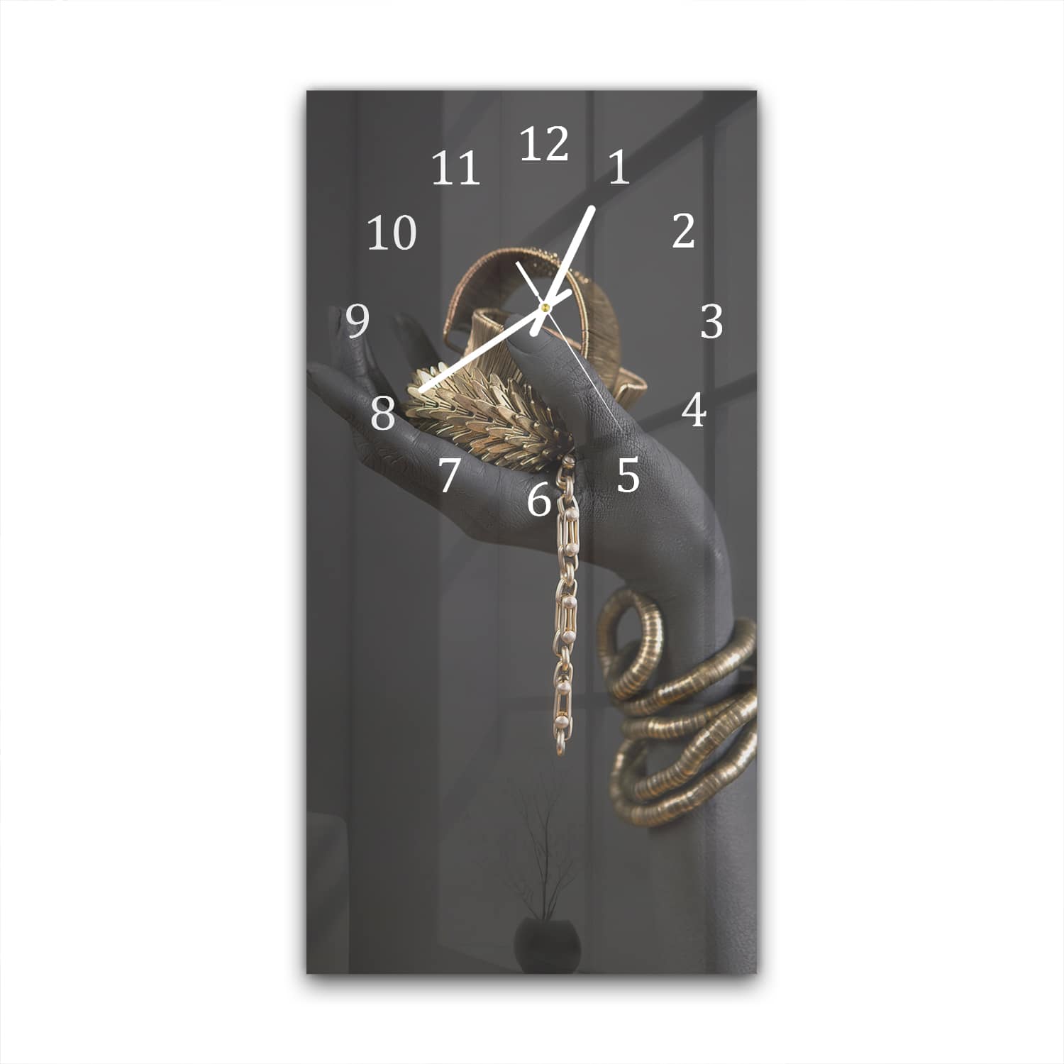 Wanduhr 30x60 - Goldschmuck in der Hand
