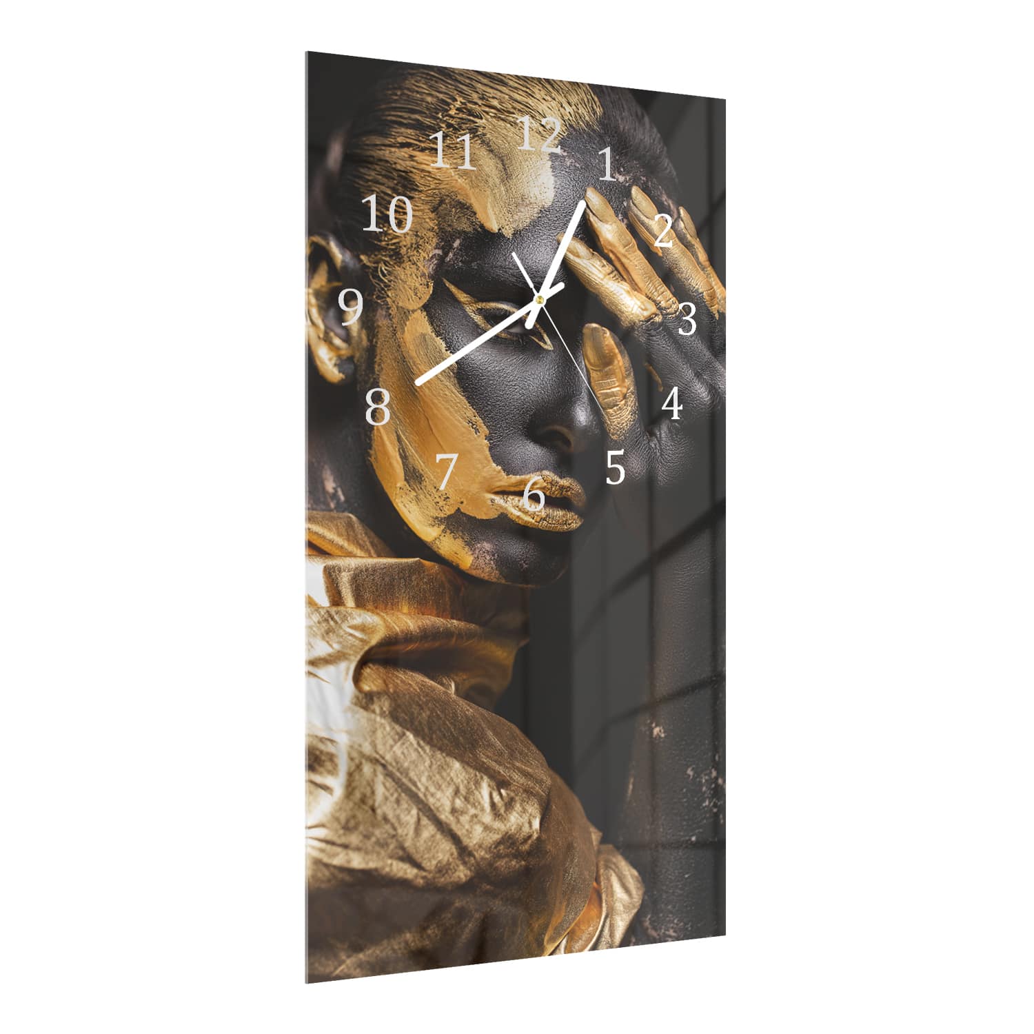 Wanduhr 30x60 - Frau in Schwarz und Gold