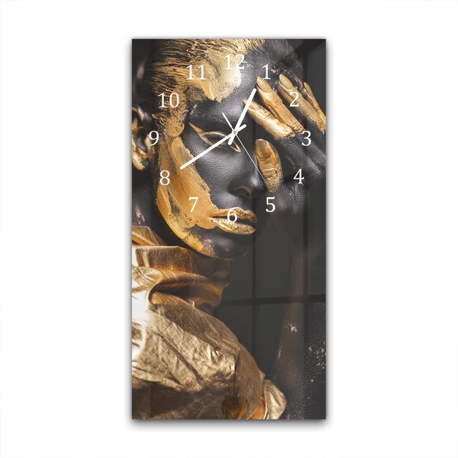 Wanduhr 30x60 - Frau in Schwarz und Gold