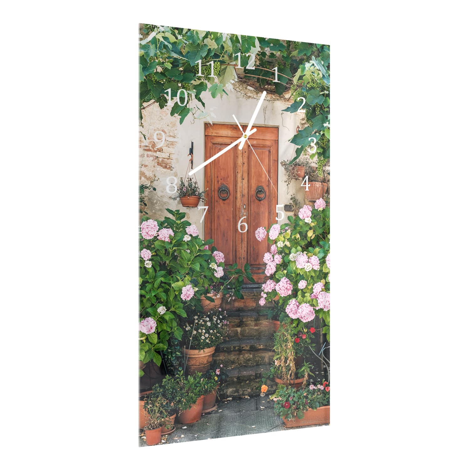 Wanduhr 30x60 - Blumenpracht an der Tür