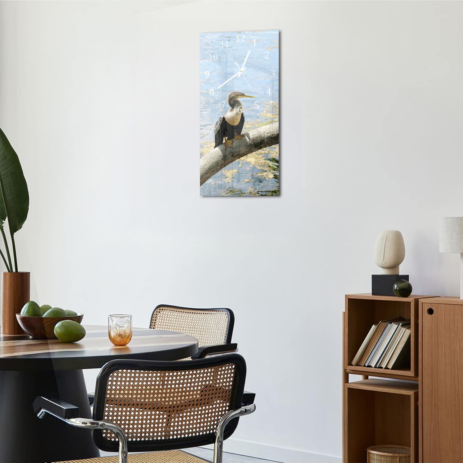 Wanduhr 30x60 - Vogel am Ufer