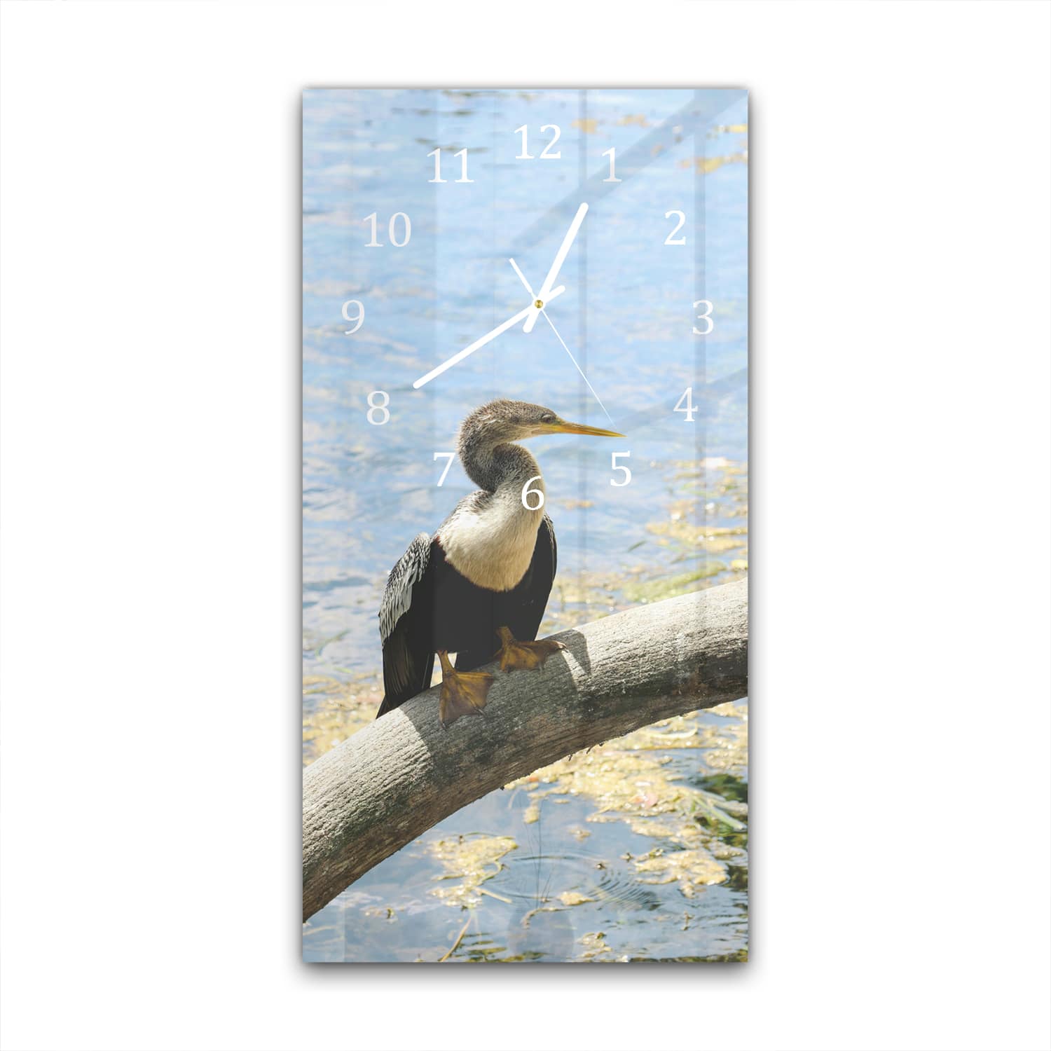 Wanduhr 30x60 - Vogel am Ufer