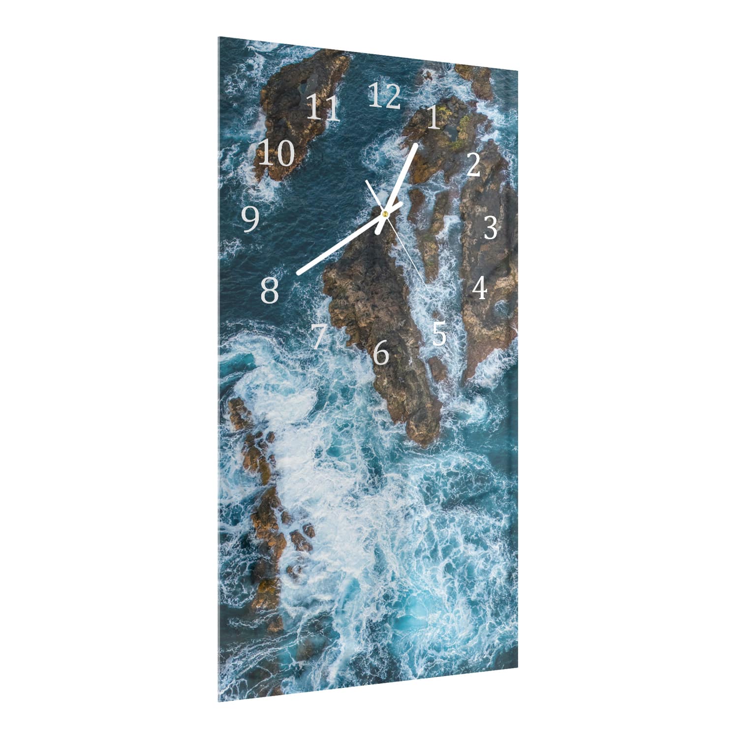 Wanduhr 30x60 - Raue See um die Felsen