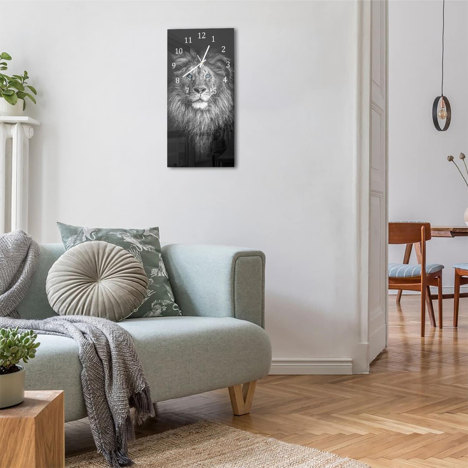 Wanduhr 30x60 - Löwe mit blauen Augen