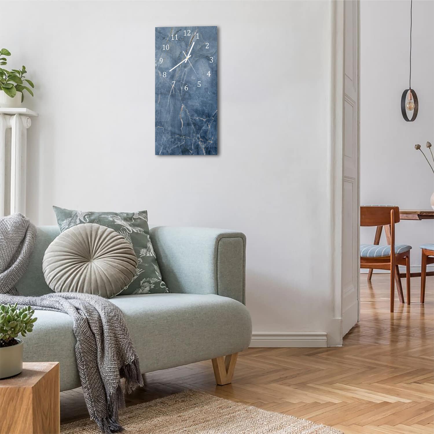 Wanduhr 30x60 - Ozeanblauer Marmor