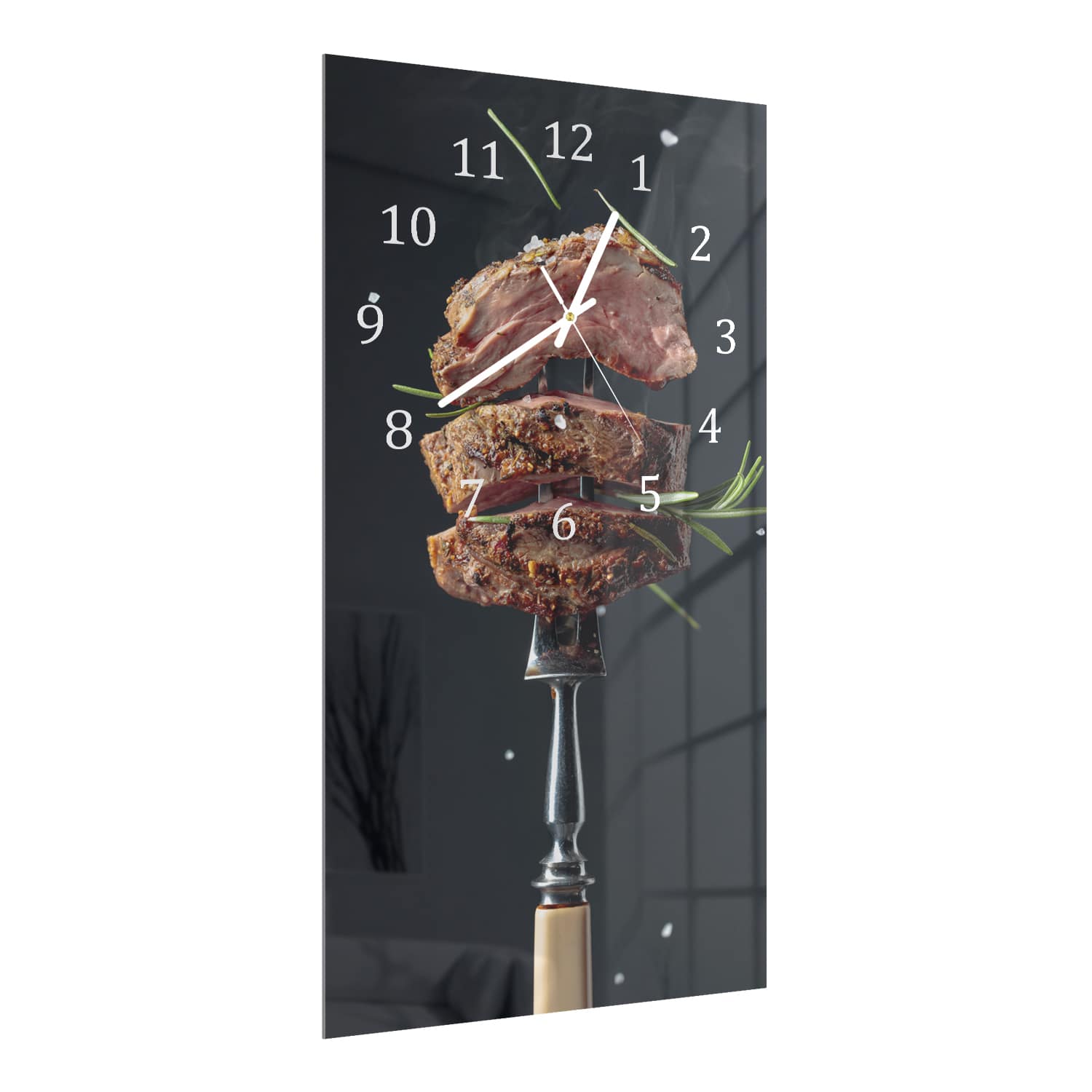 Wanduhr 30x60 - Steak auf Gabel