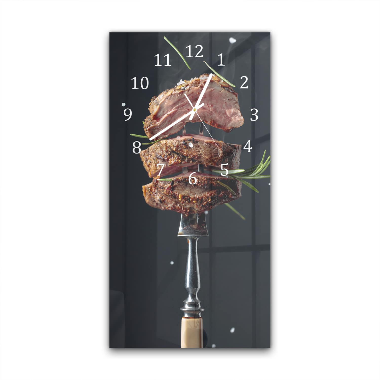 Wanduhr 30x60 - Steak auf Gabel