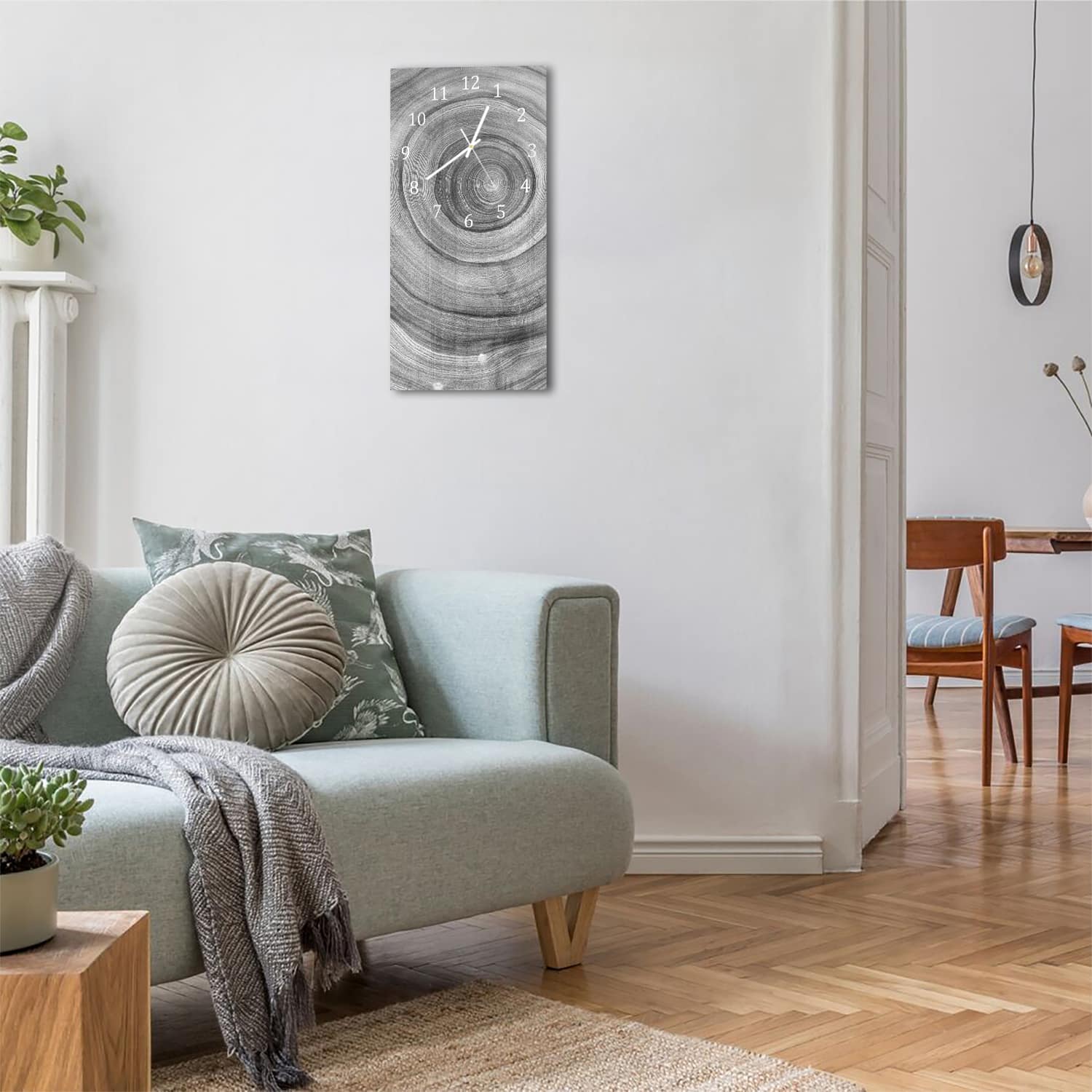 Wanduhr 30x60 - Schwarz-weiße Baumringe