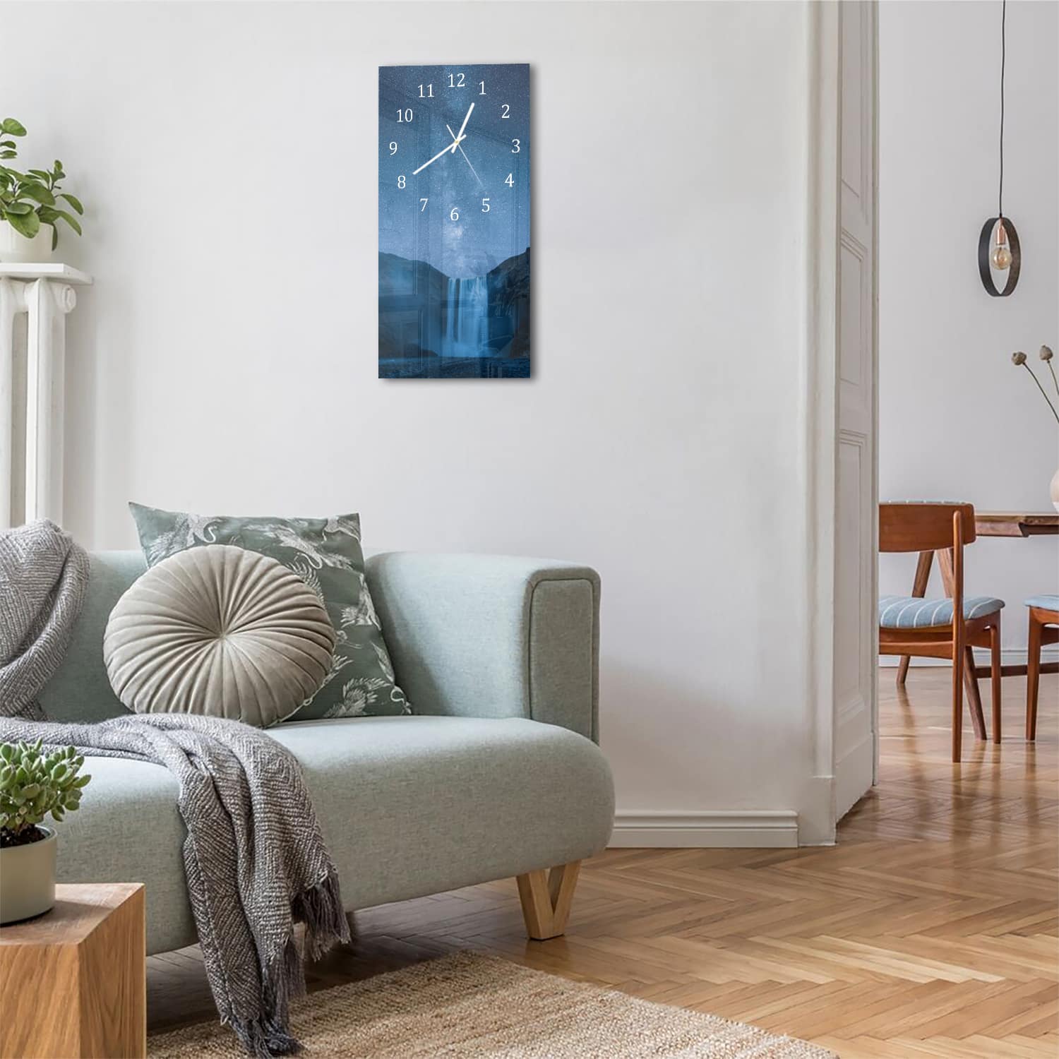 Wanduhr 30x60 - Wasserfall unter der Milchstraße