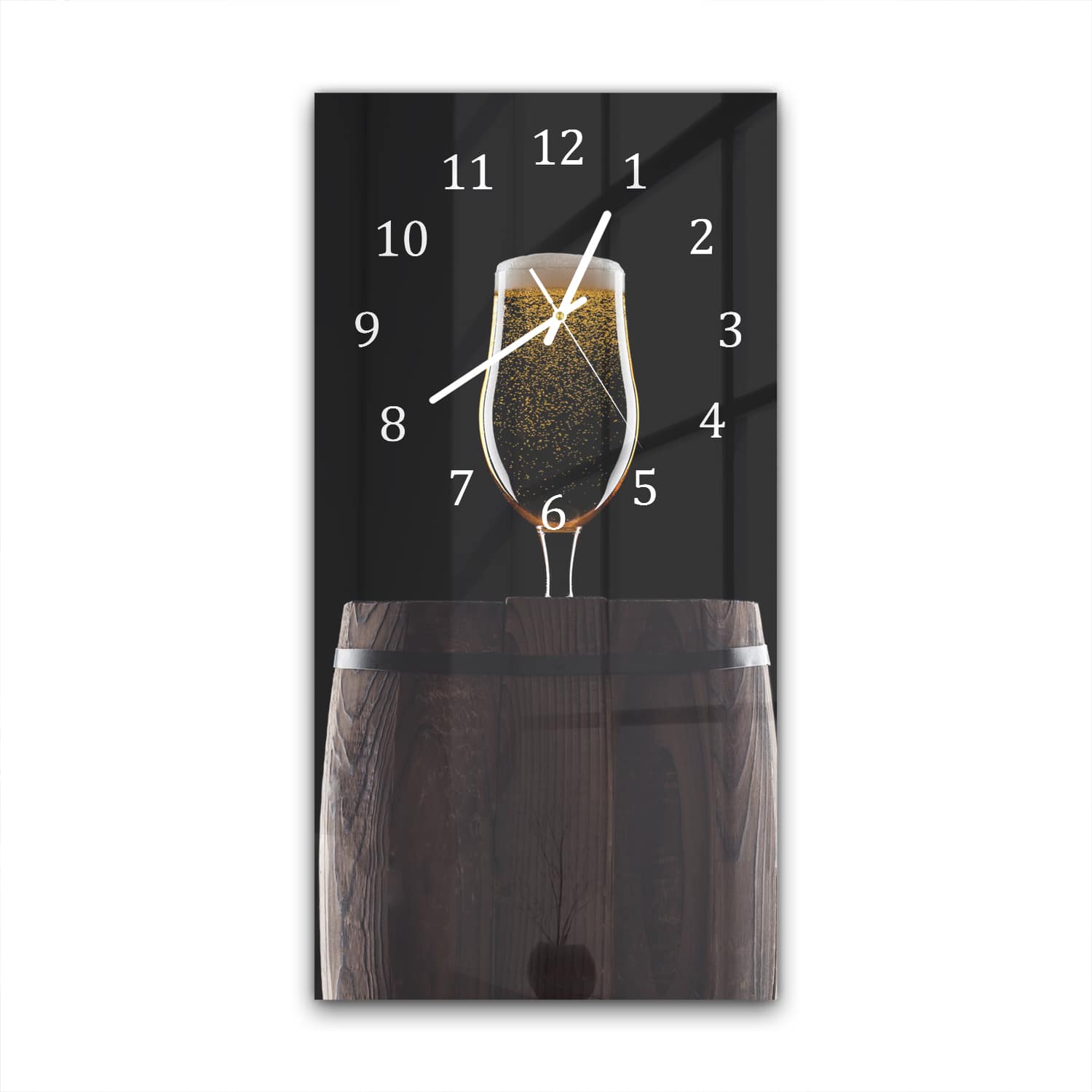 Wanduhr 30x60 - Bierglas auf Holzfass