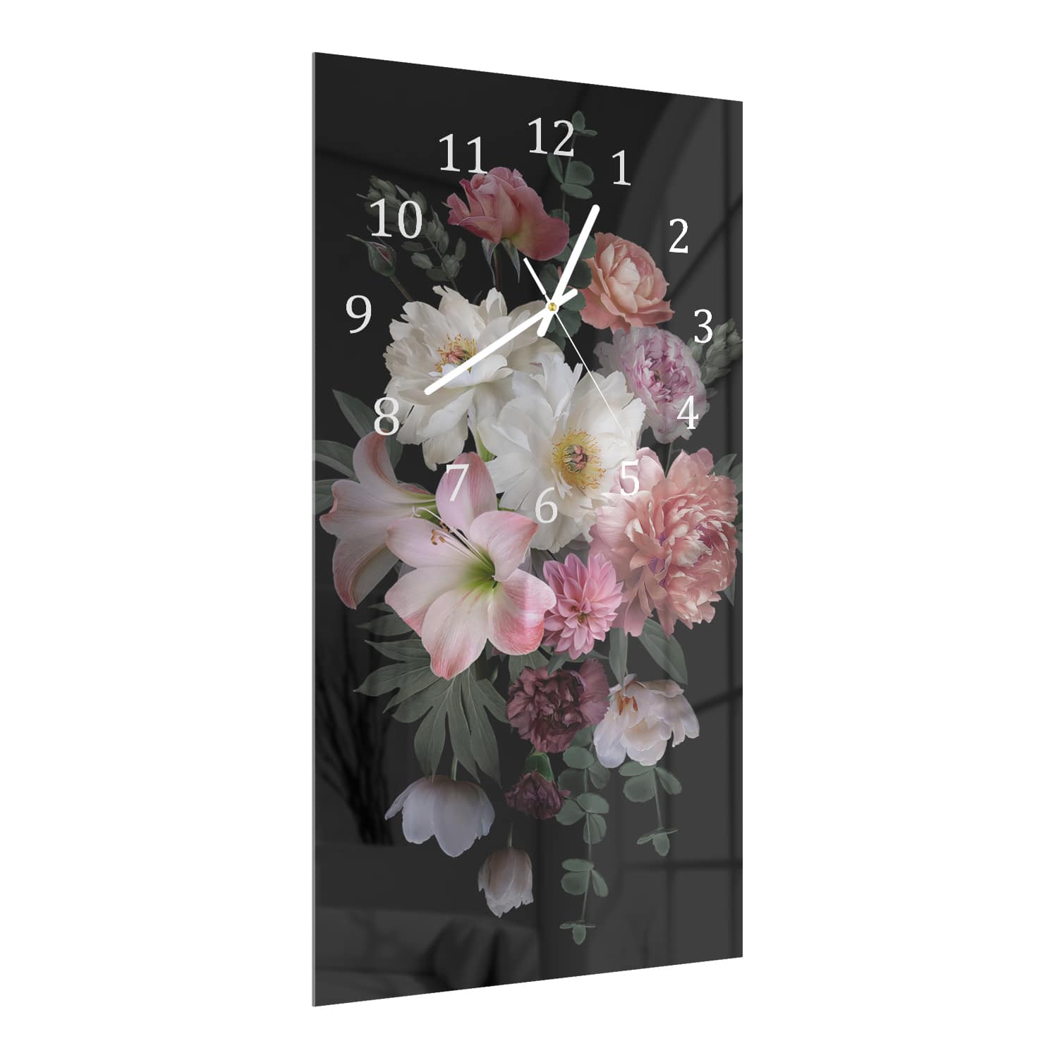 Wanduhr 30x60 - Blumenstrauß im Dunkeln