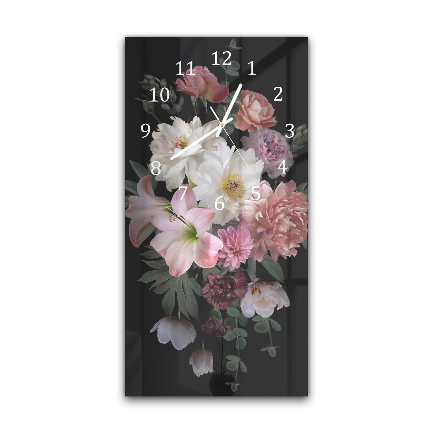 Wanduhr 30x60 - Blumenstrauß im Dunkeln