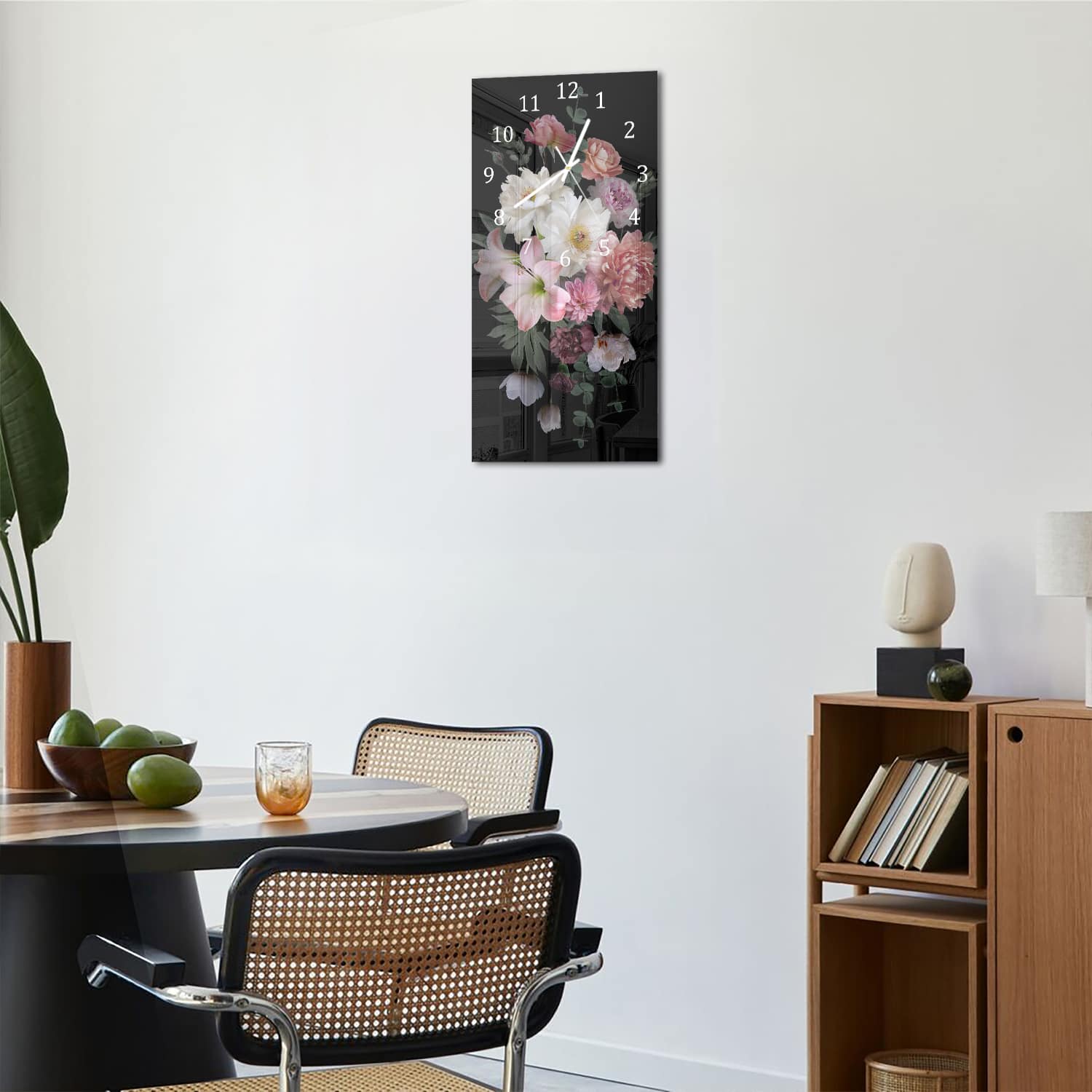 Wanduhr 30x60 - Blumenstrauß im Dunkeln