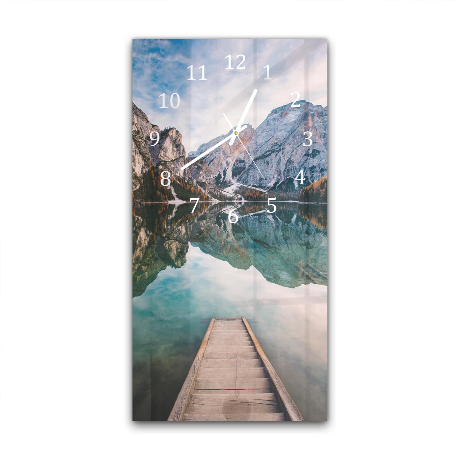 Wanduhr 30x60 - Steg am Bergsee