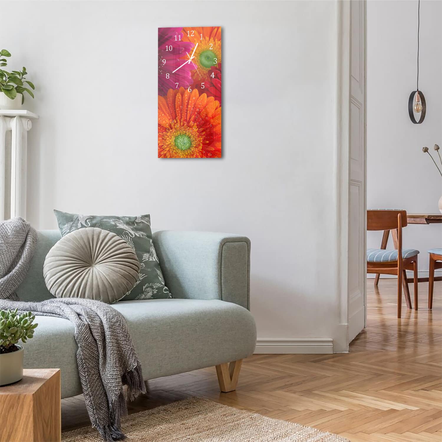 Wanduhr 30x60 - Strahlende Gerbera