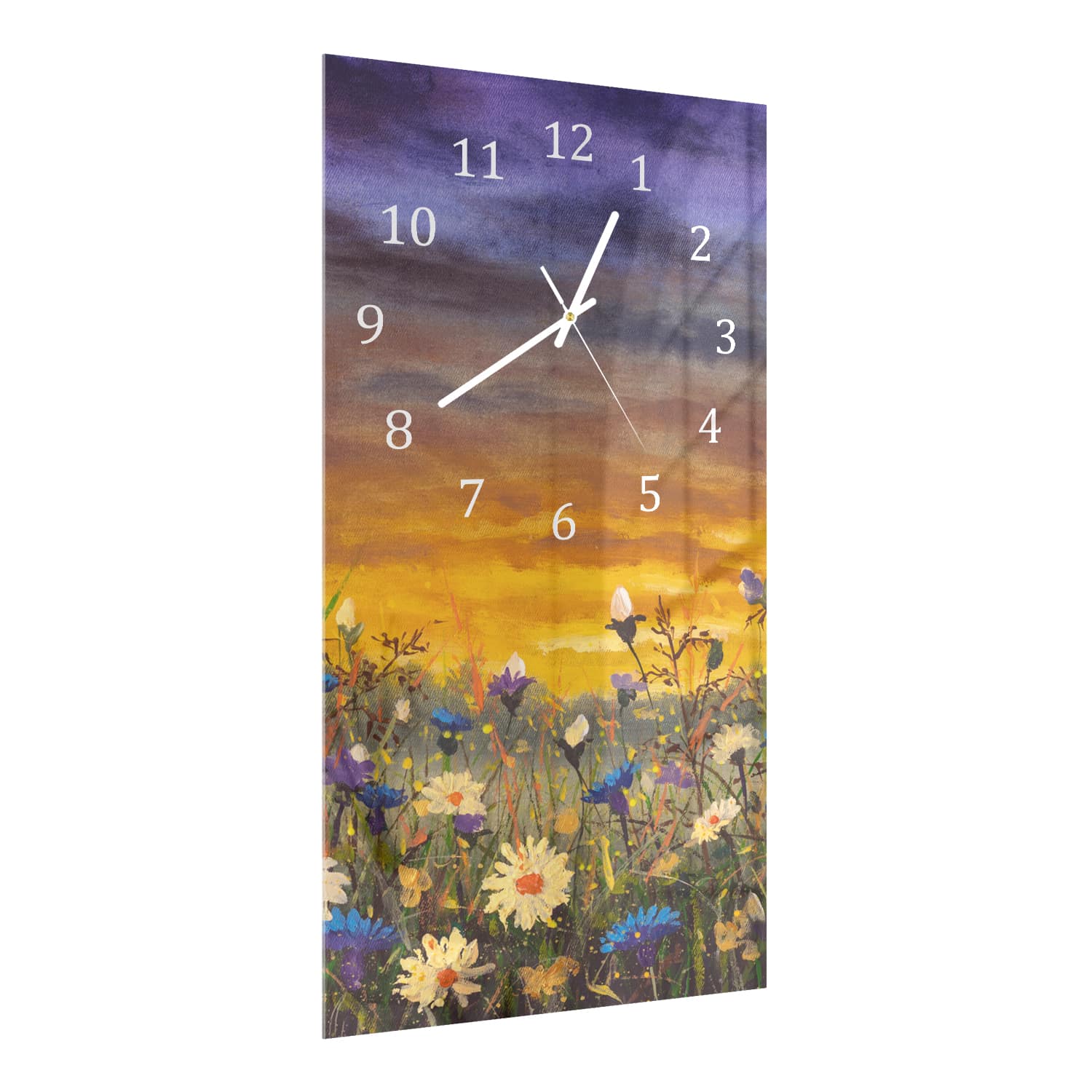 Wanduhr 30x60 - Gezeichnetes Blumenfeld
