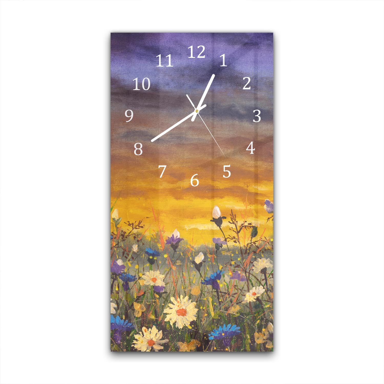 Wanduhr 30x60 - Gezeichnetes Blumenfeld