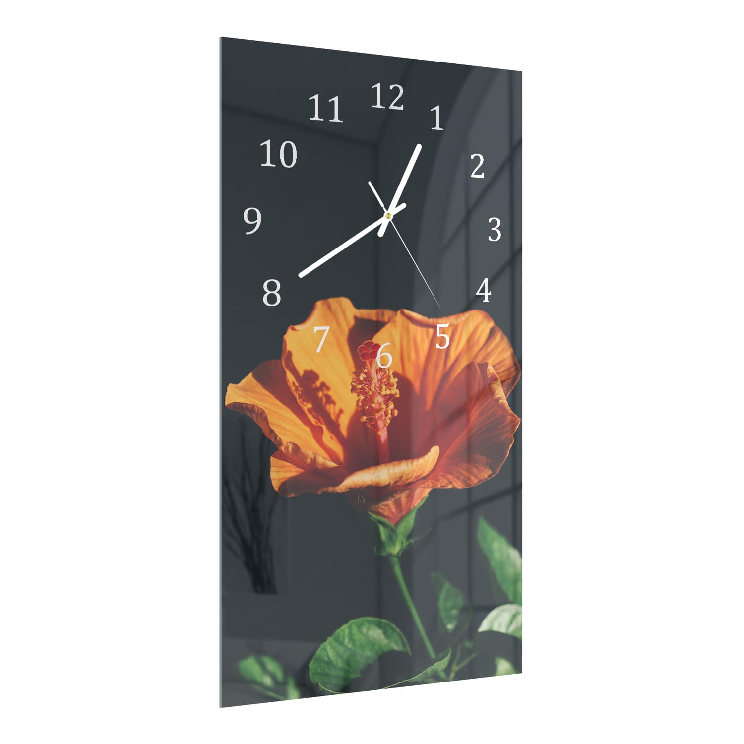 Wanduhr 30x60 - Orange Hibiskus