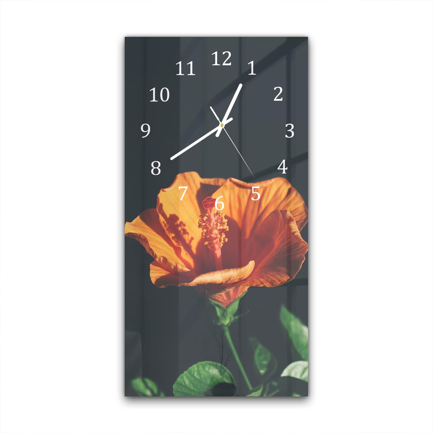 Wanduhr 30x60 - Orange Hibiskus
