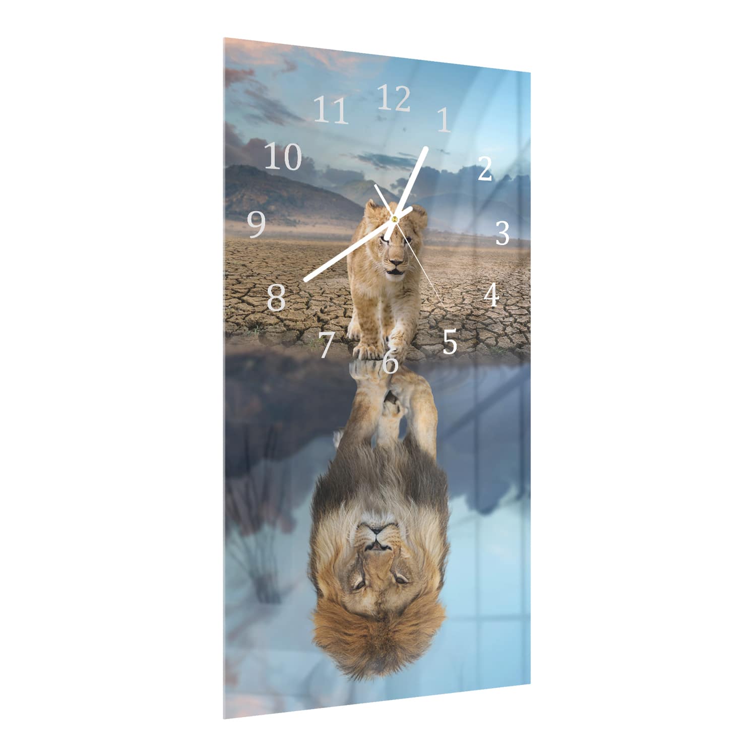 Wanduhr 30x60 - Löwenjunges und erwachsener Löwe