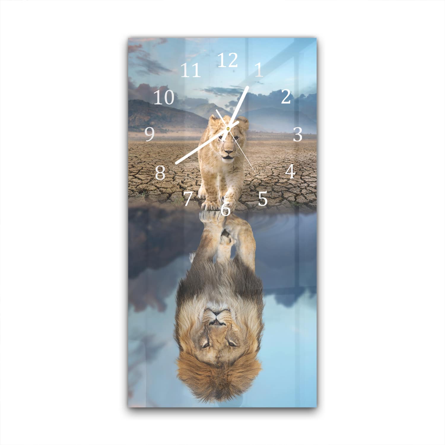 Wanduhr 30x60 - Löwenjunges und erwachsener Löwe