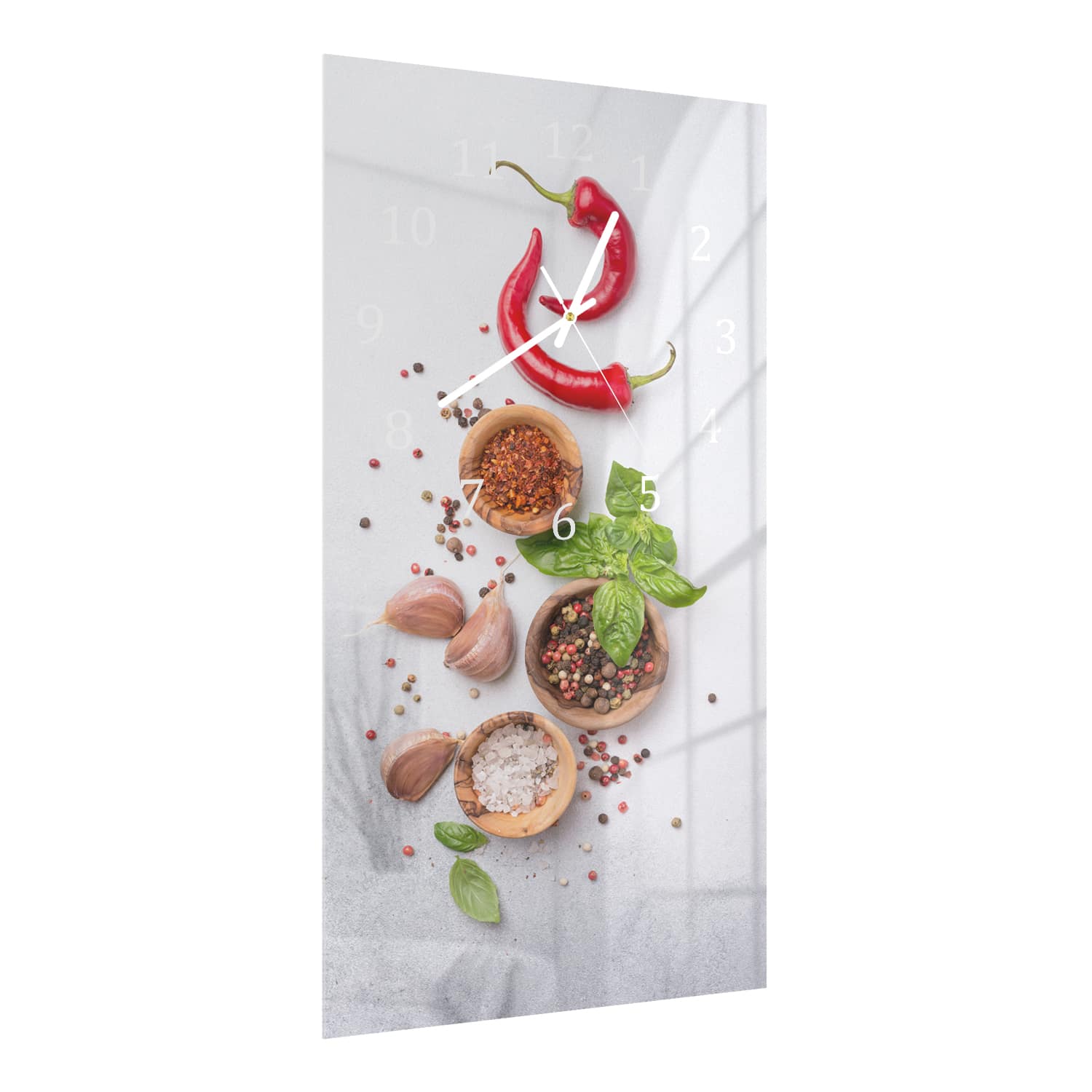 Wanduhr 30x60 - Chilischoten und Kräuter