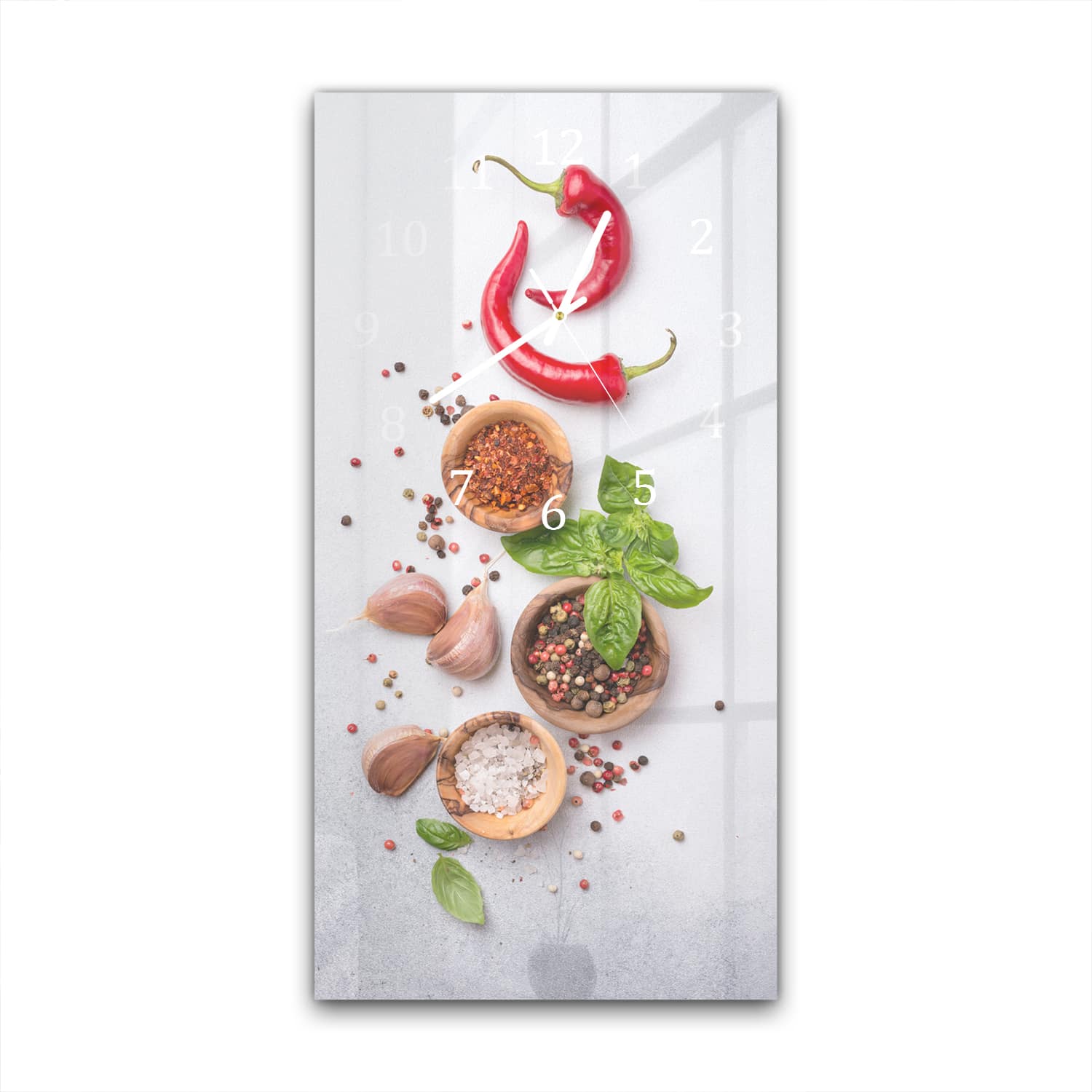 Wanduhr 30x60 - Chilischoten und Kräuter