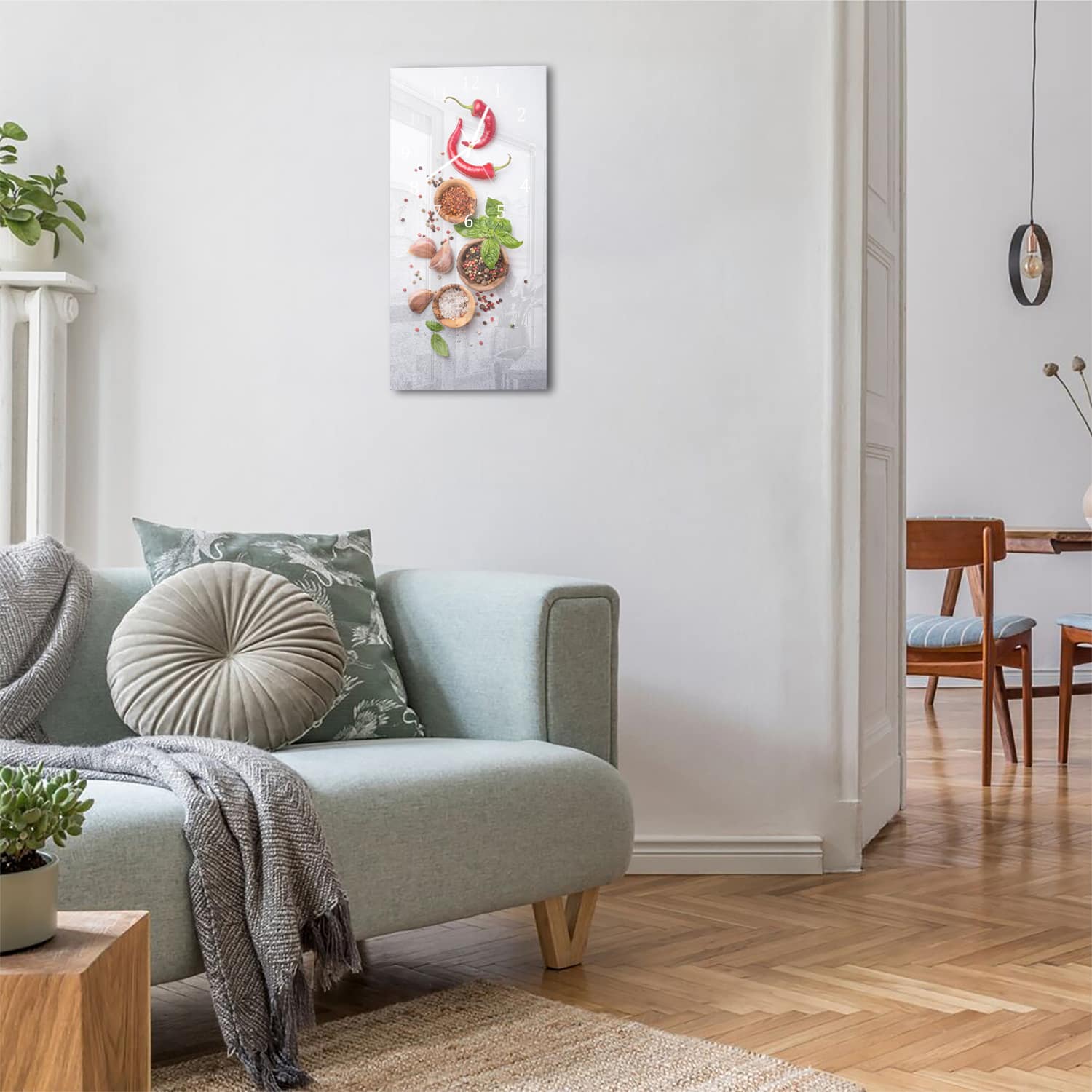 Wanduhr 30x60 - Chilischoten und Kräuter