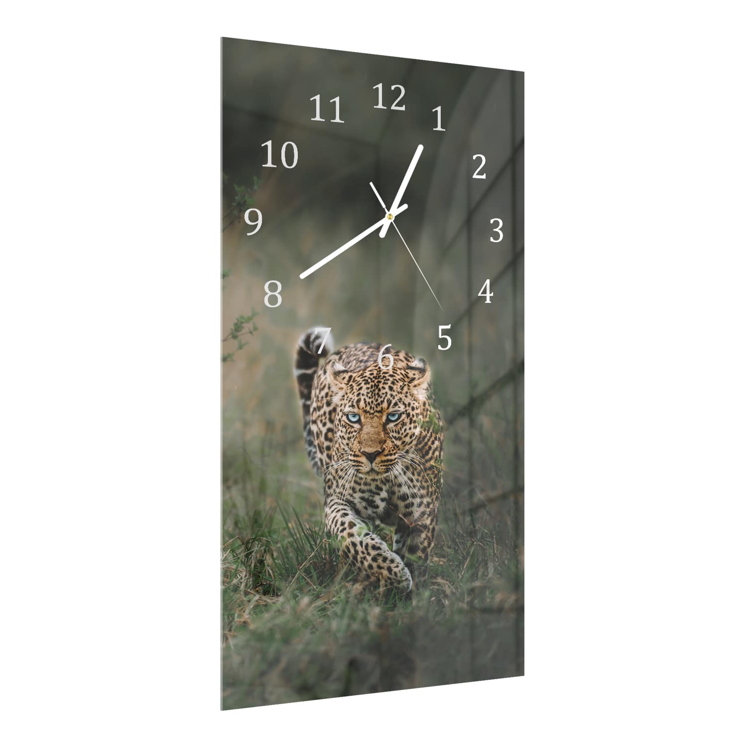 Wanduhr 30x60 - Leopard im Gras