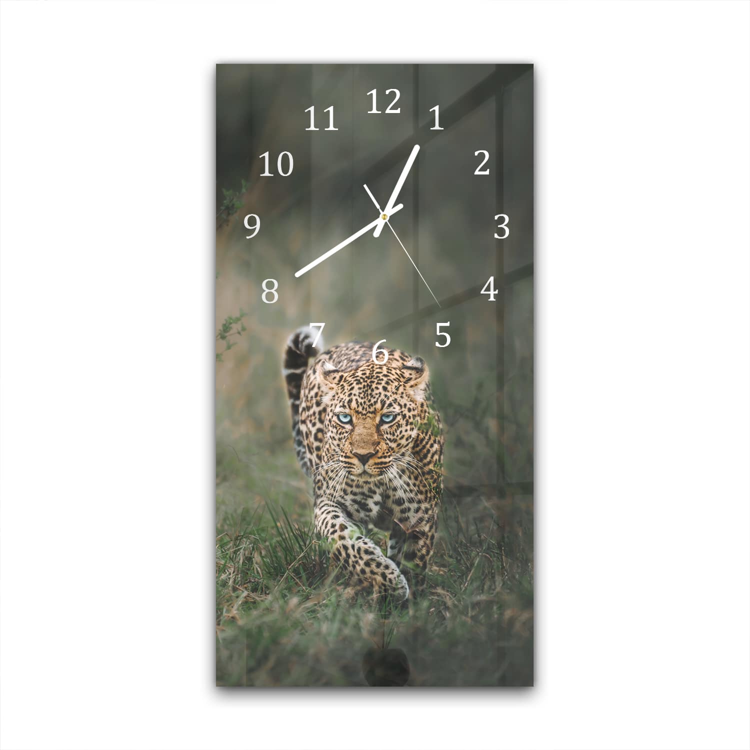 Wanduhr 30x60 - Leopard im Gras