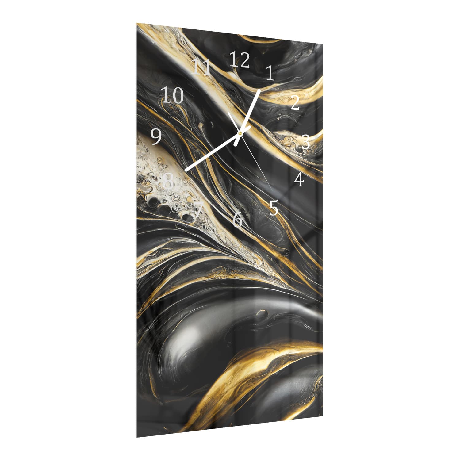 Wanduhr 30x60 - Abstrakter Gold-Schwarz-Marmor