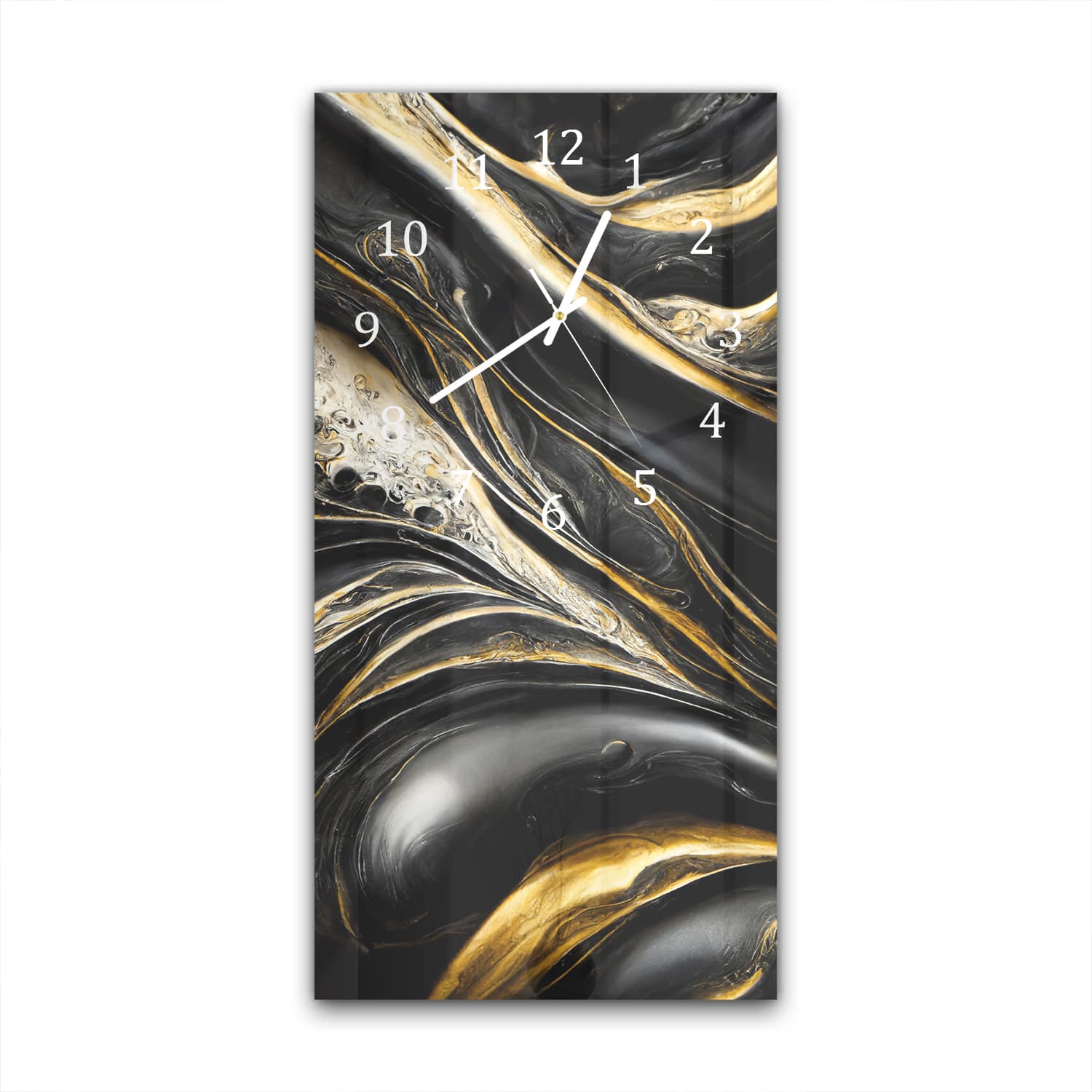 Wanduhr 30x60 - Abstrakter Gold-Schwarz-Marmor