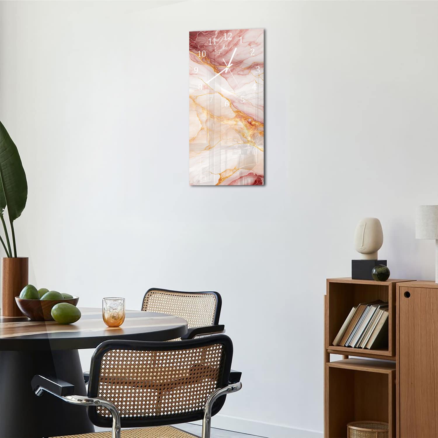 Wanduhr 30x60 - Rot-rosa Marmor
