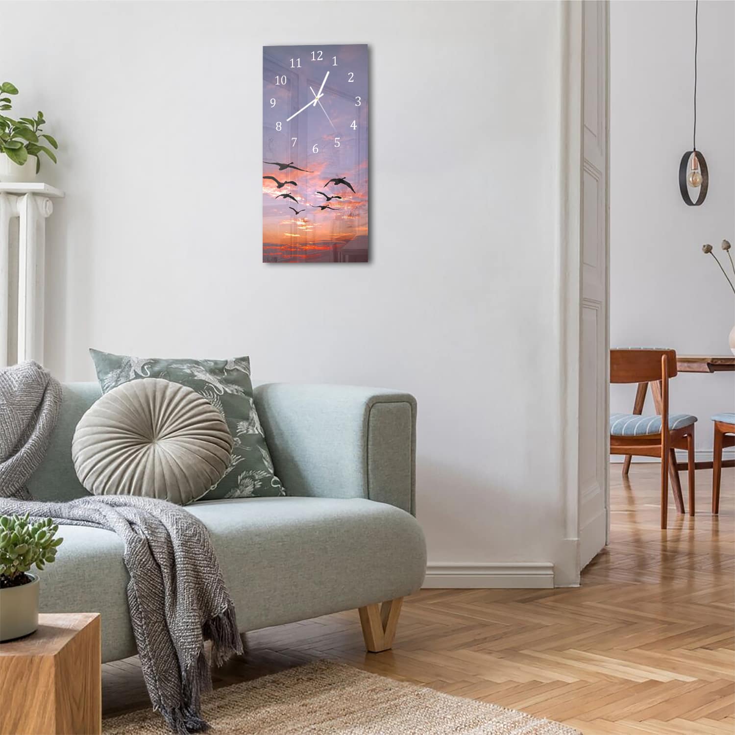 Wanduhr 30x60 - Schwanenschwarm