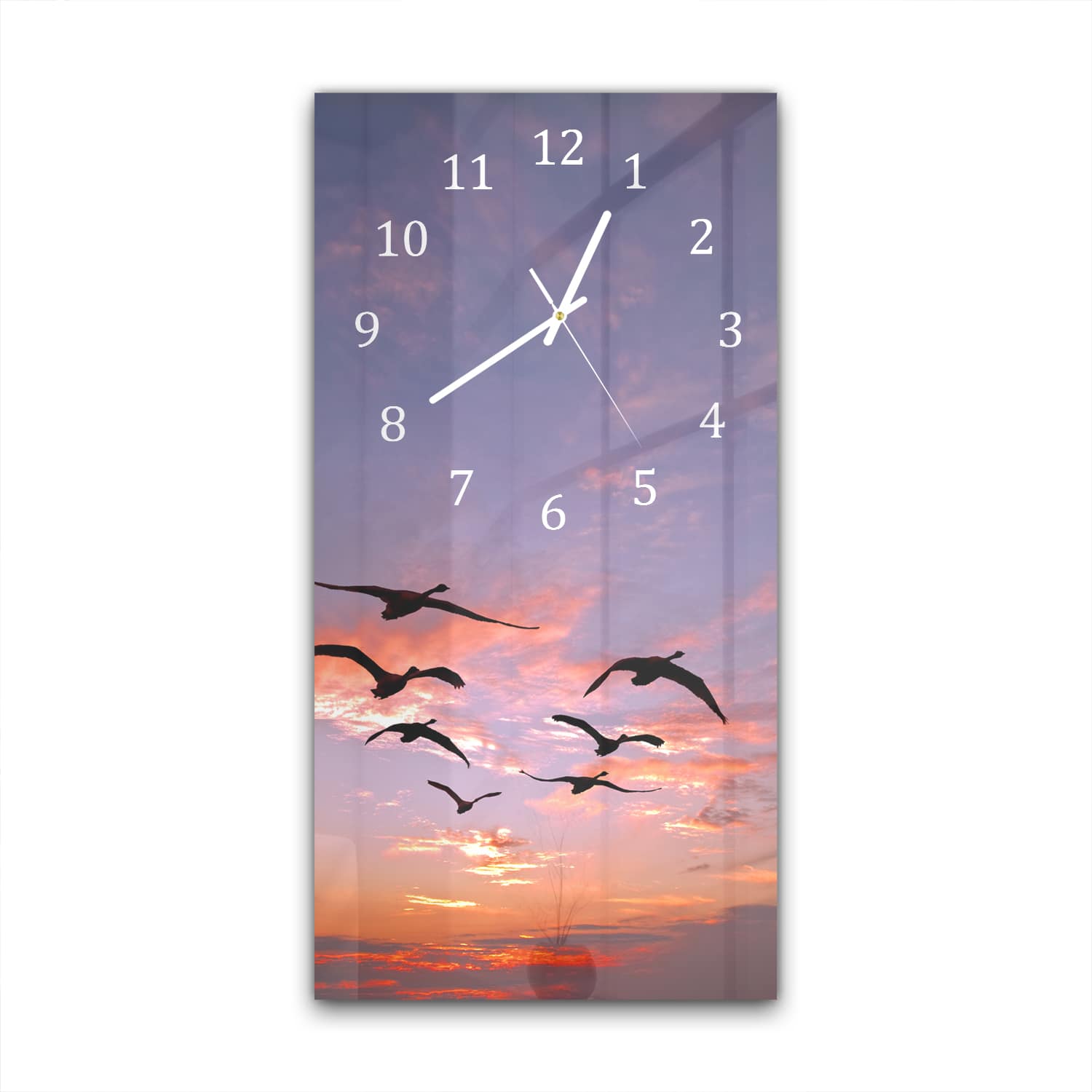 Wanduhr 30x60 - Schwanenschwarm