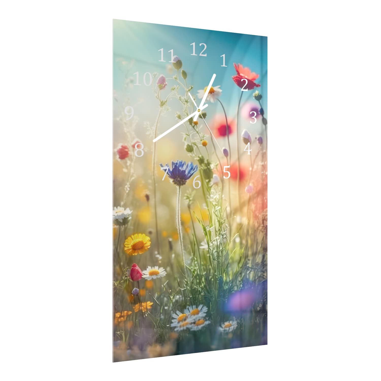 Wanduhr 30x60 - Bunte Wildblumenwiese