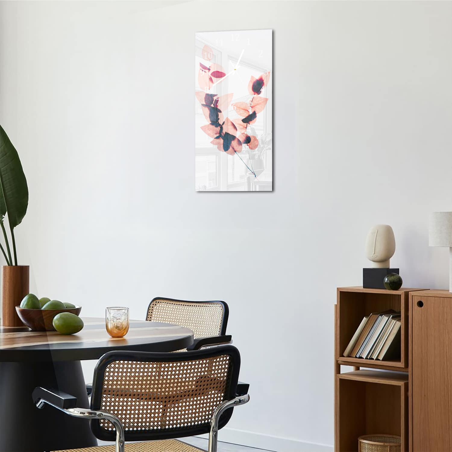 Wanduhr 30x60 - Aquarell rosa Blätter