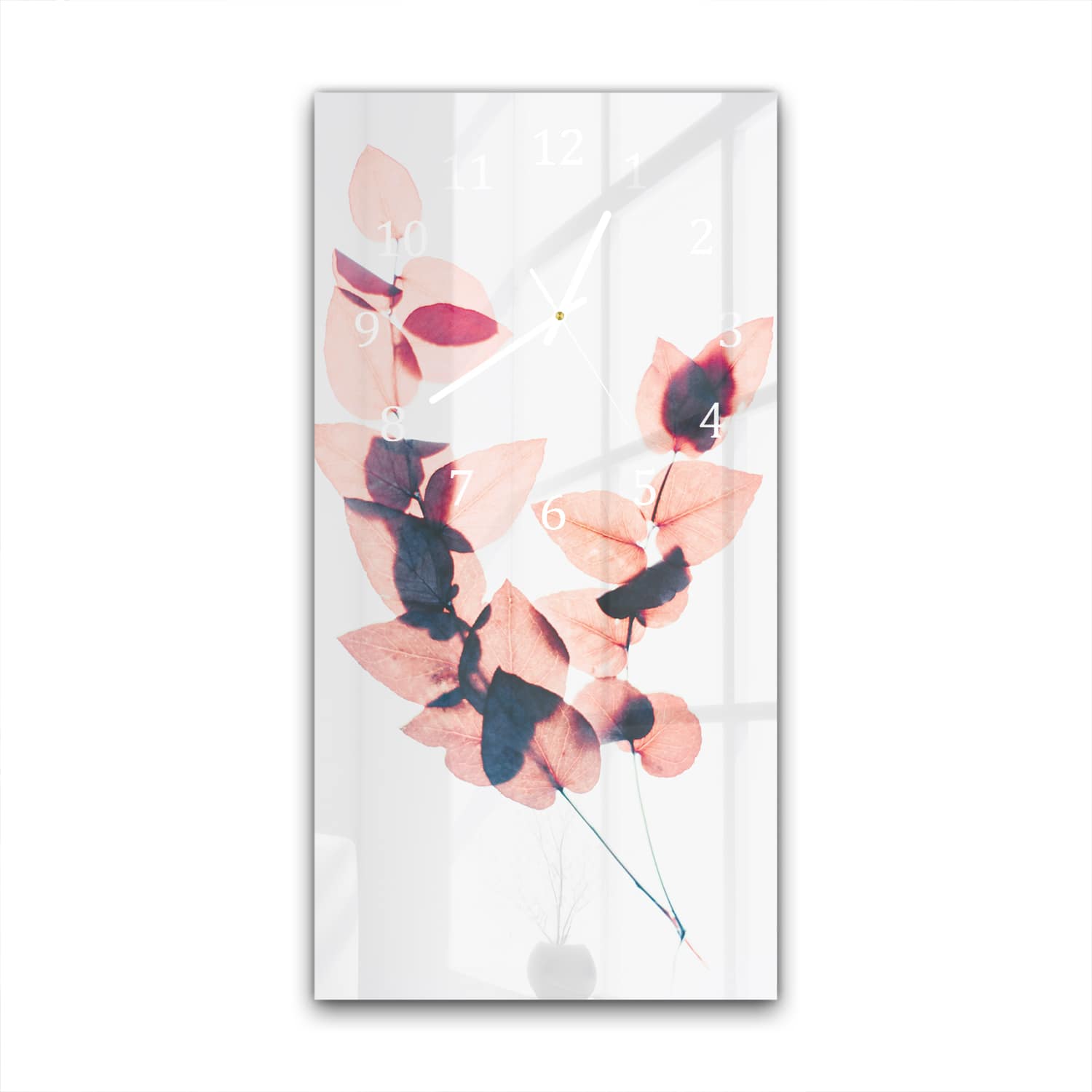 Wanduhr 30x60 - Aquarell rosa Blätter