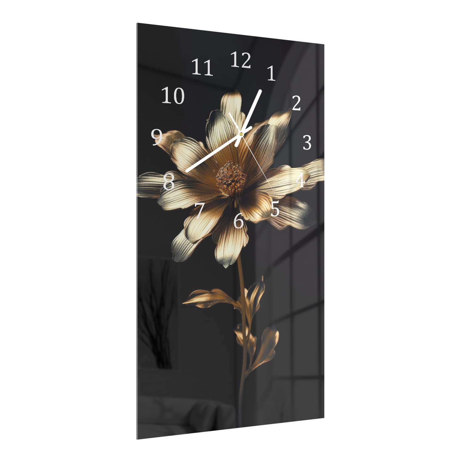 Wanduhr 30x60 - Mystische goldene Blume