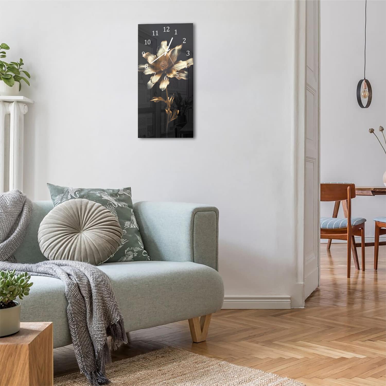 Wanduhr 30x60 - Mystische goldene Blume