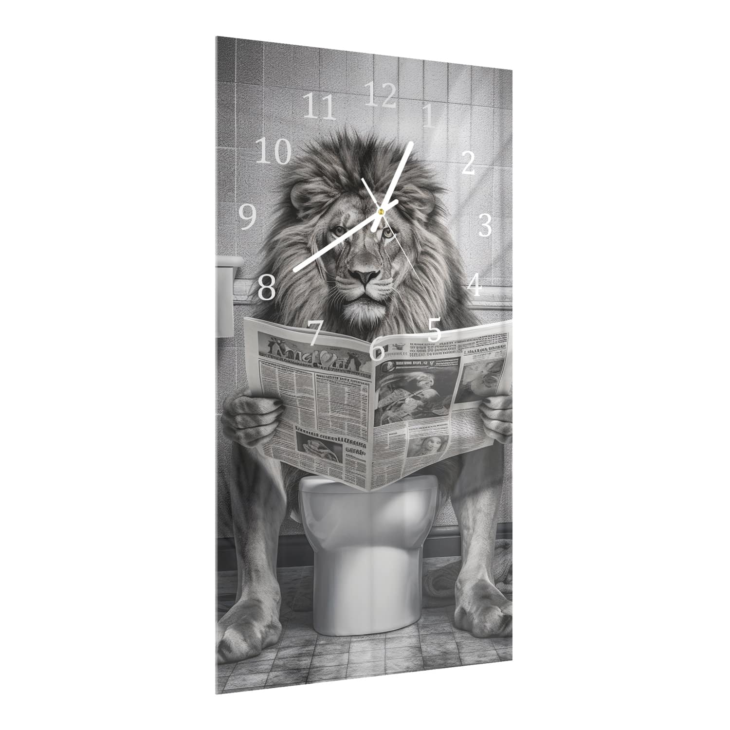 Wanduhr 30x60 - Löwe auf der Toilette