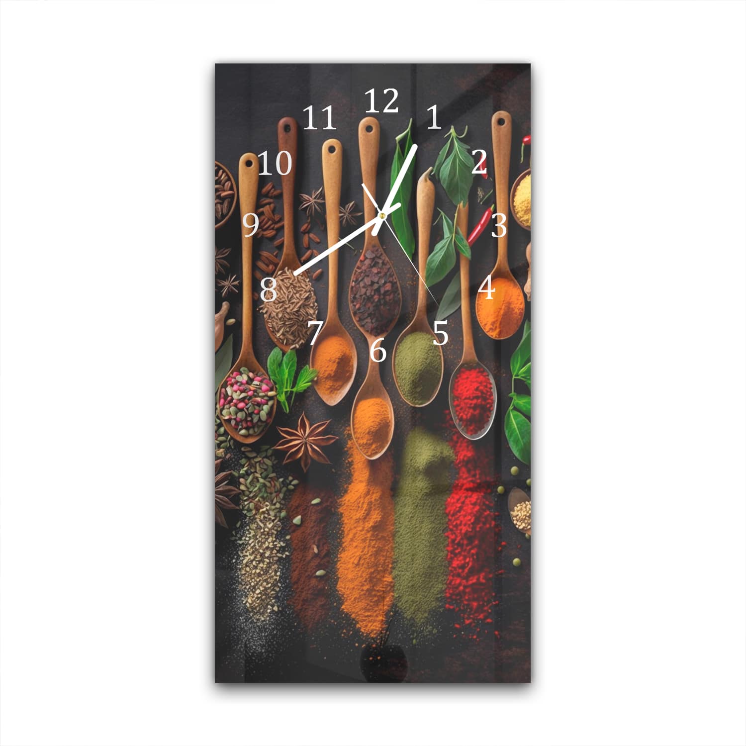 Wanduhr 30x60 - Kräutermischung auf Holzlöffeln