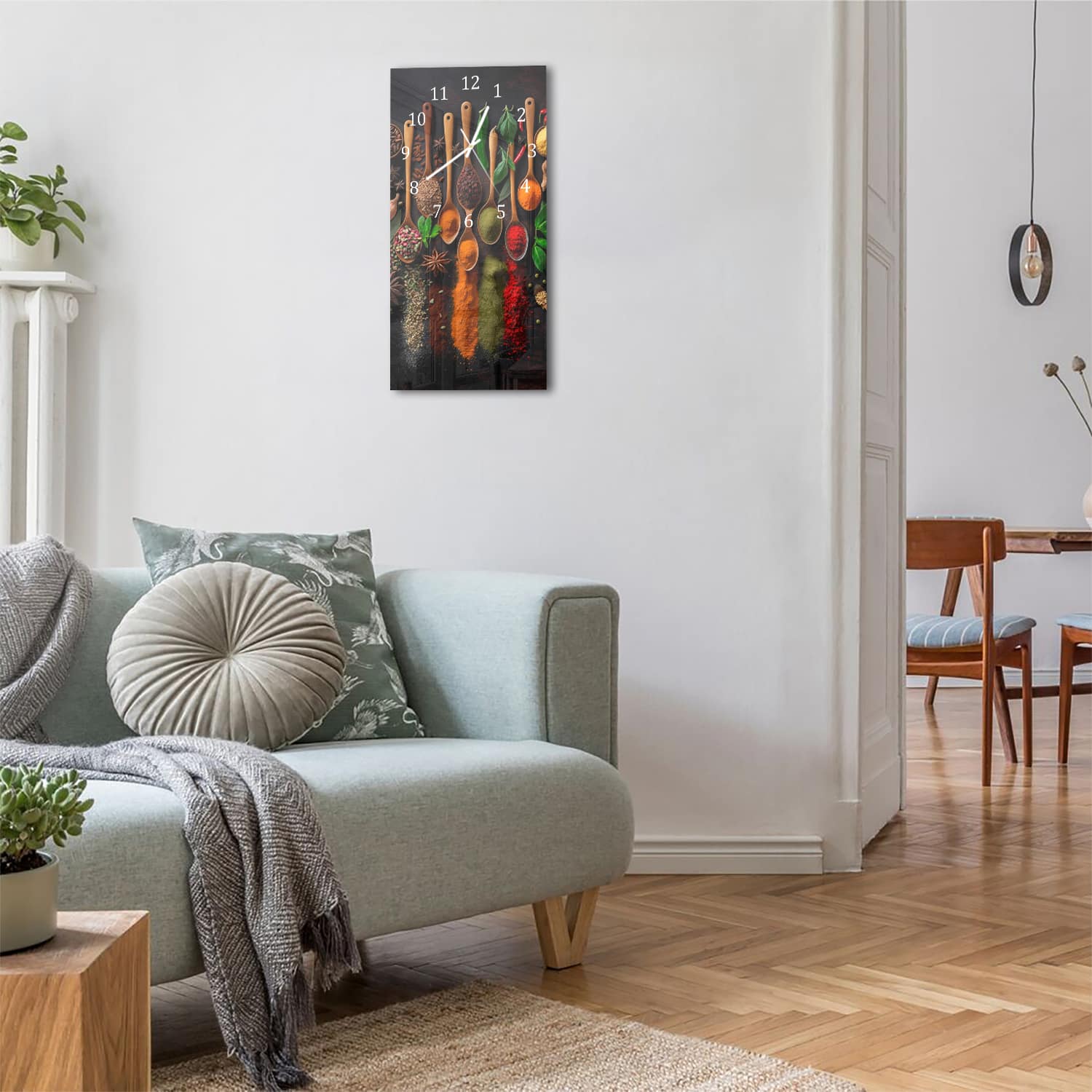 Wanduhr 30x60 - Kräutermischung auf Holzlöffeln
