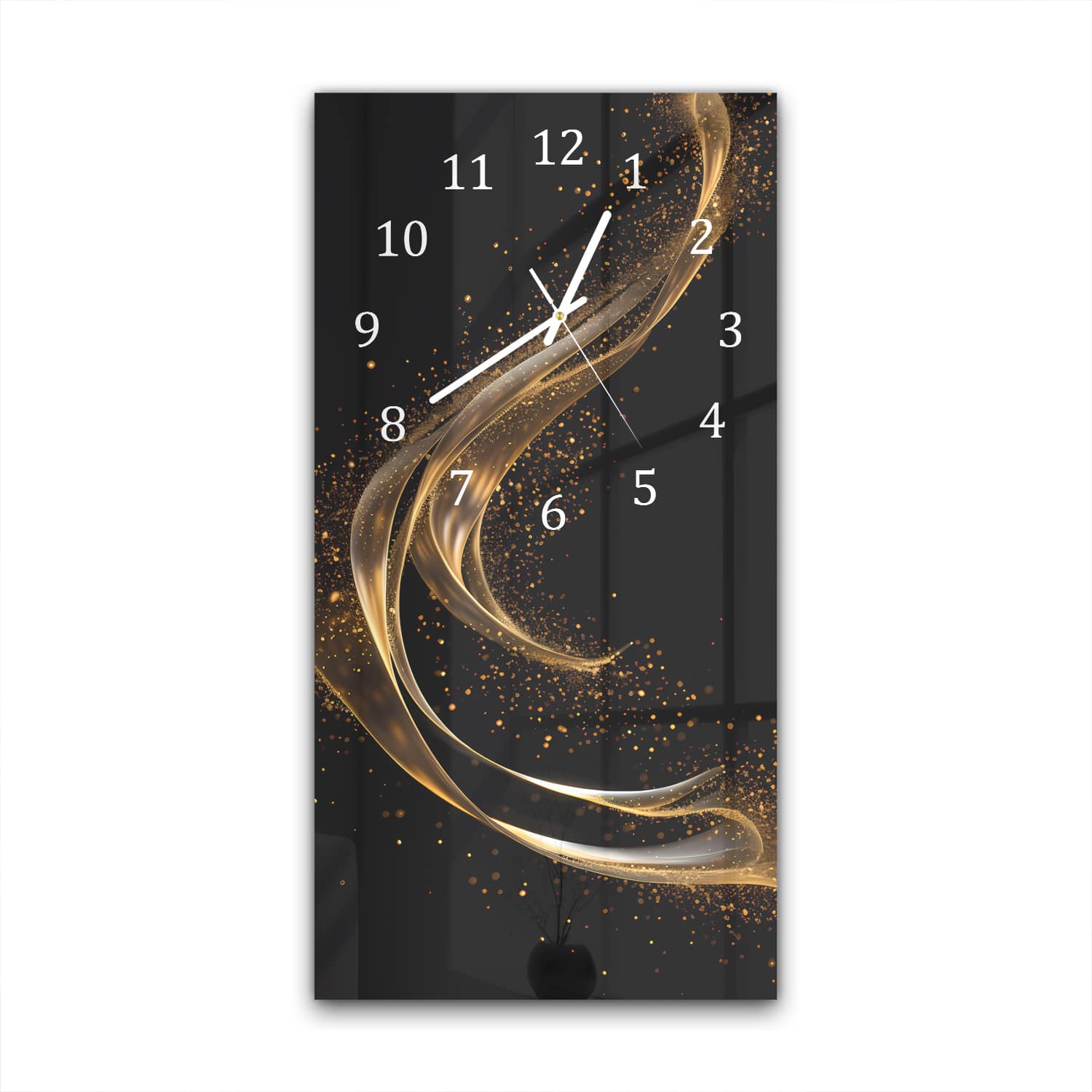 Wanduhr 30x60 - Goldener Glanz auf schwarzem Hintergrund